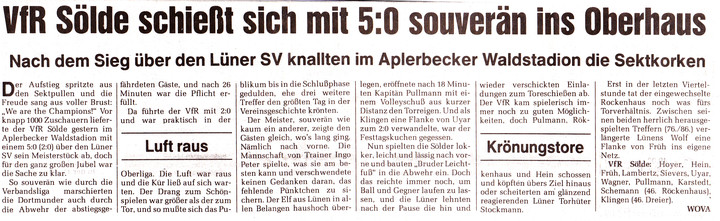VfR Sölde 1. Mannschaft Verbandsliga VfR Sölde - Lüner SV