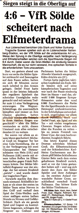 VfR Sölde 1. Mannschaft Aufstiegsspiel in die Oberliga VfR Sölde - SF Siegen