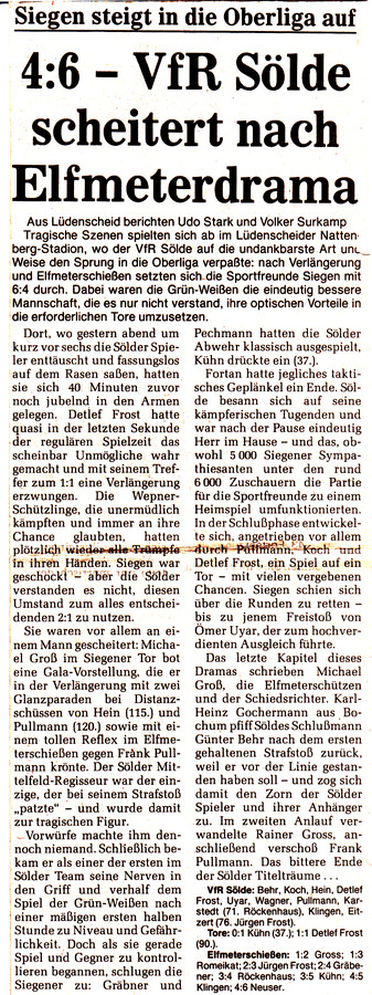 VfR Sölde 1. Mannschaft Aufstiegsspiel in die Oberliga VfR Sölde - SF Siegen