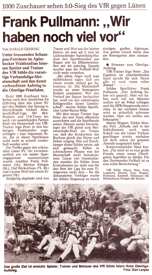 VfR Sölde 1. Mannschaft Aufstieg in die Oberliga Westfalen