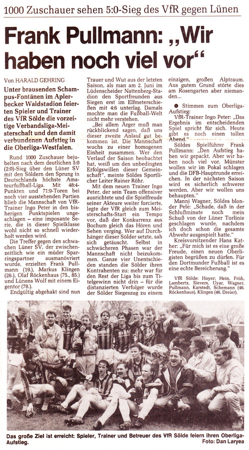 VfR Sölde 1. Mannschaft Aufstieg in die Oberliga Westfalen