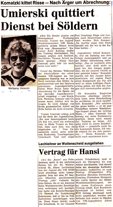 VfR Sölde A-Jugend - Trainerwechsel