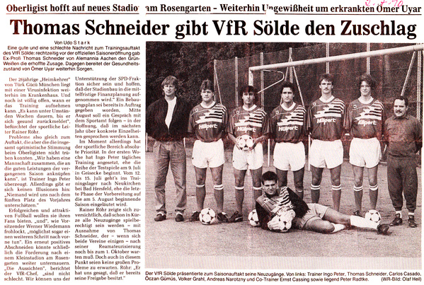 VfR Sölde 1. Mannschaft Neuzugänge 1990/1991