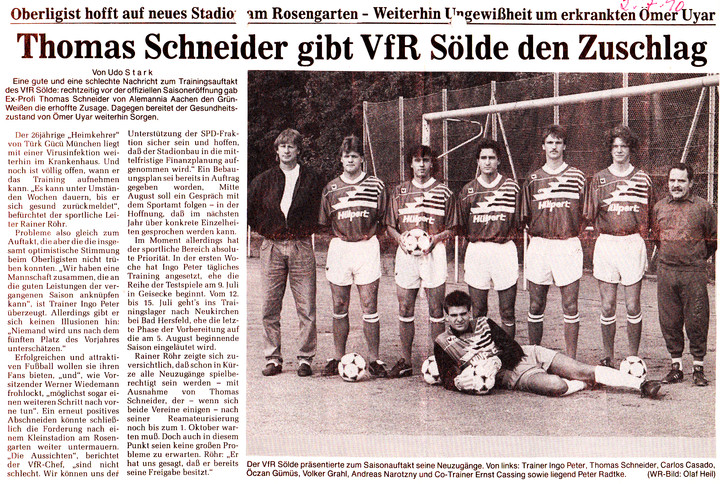 VfR Sölde 1. Mannschaft Neuzugänge 1990/1991