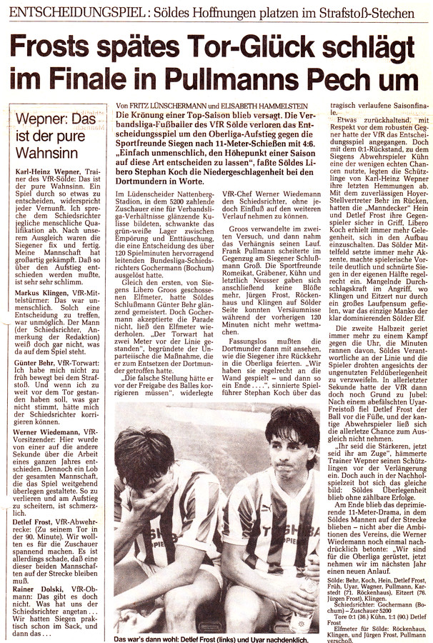 VfR Sölde 1. Mannschaft Aufstiegsspiel in die Oberliga VfR Sölde - SF Siegen