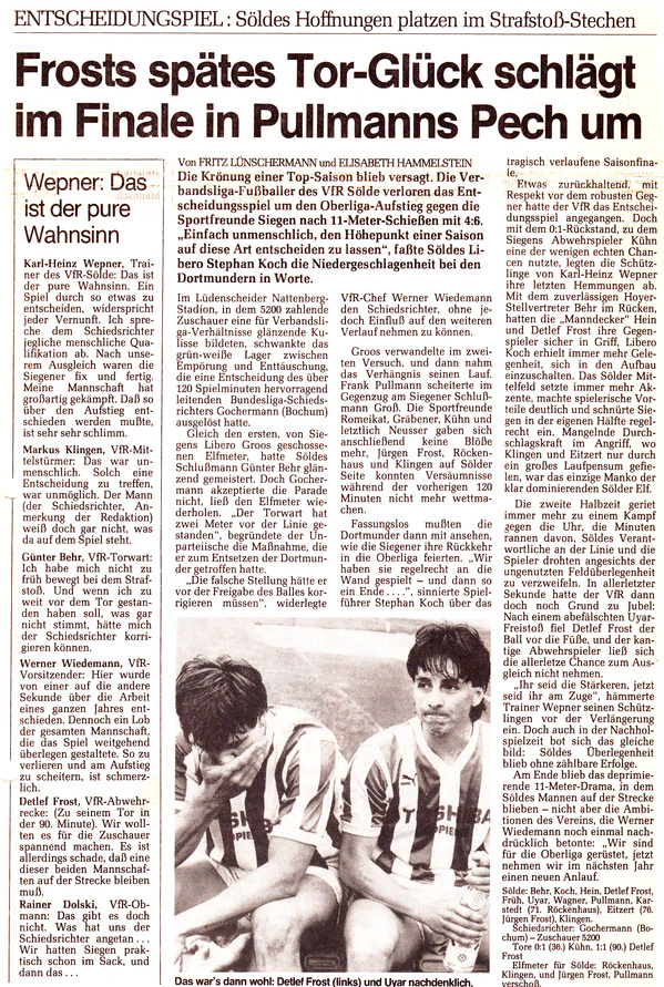 VfR Sölde 1. Mannschaft Aufstiegsspiel in die Oberliga VfR Sölde - SF Siegen