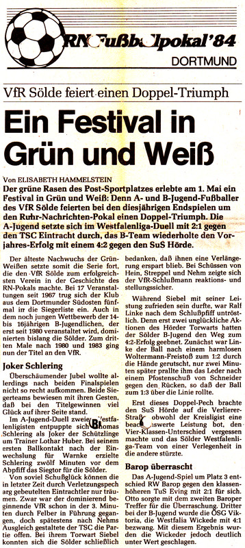 VfR Sölde A-Jugend RN-Fußballpokal 1984