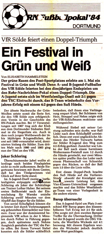 VfR Sölde A-Jugend RN-Fußballpokal 1984