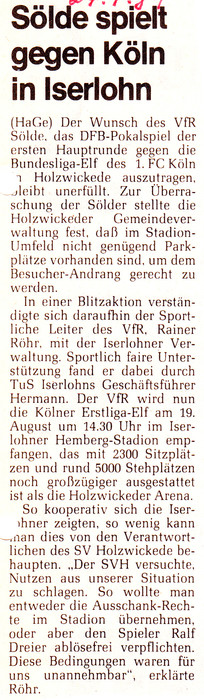 VfR Sölde 1. Mannschaft DFB-Pokal VfR Sölde - 1. FC Köln