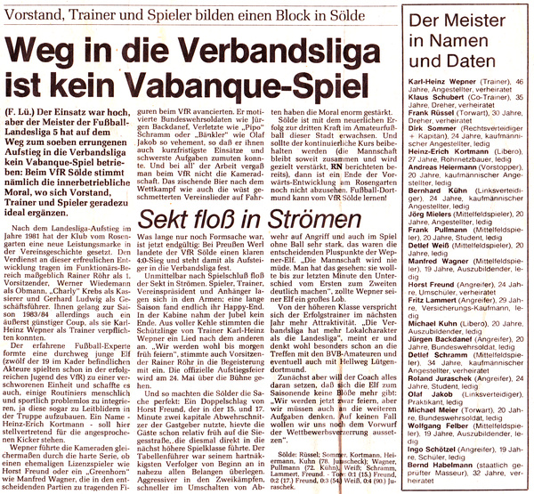 VfR Sölde 1. Mannschaft - Aufstieg in die Verbandsliga