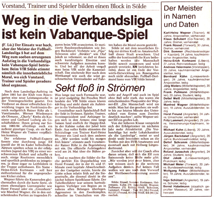 VfR Sölde 1. Mannschaft - Aufstieg in die Verbandsliga