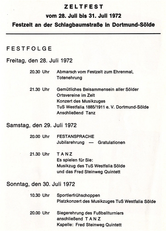 28.-30. Juli 1972  -  Zeltfest 50 Jahre VfR Sölde - Programm